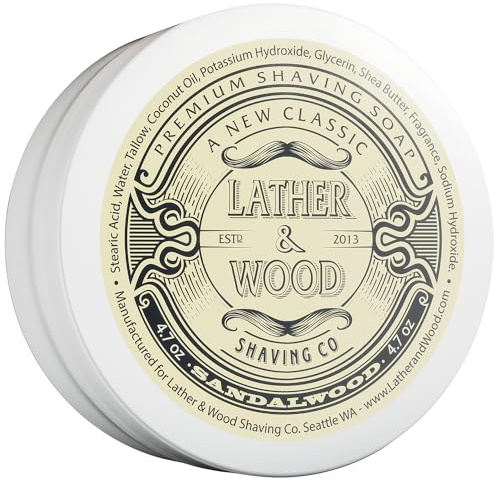 Lather & Wood Shaving Soap - Sandalwood - Simply The Best Luxury Shaving Cream - Tallow - Dense Lather with Fantastic Scent for The Worlds Best Wet Shaving Routine. 4.6 oz (Sandalwood)