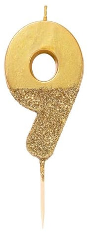 Talking Tables Gold Zahl 9 Geburtstagskerze mit Glitzer – Tortendekoration für Kinder, Erwachsene, 9., 90. Geburtstag, Jubiläum, Meilensteinzeitalter