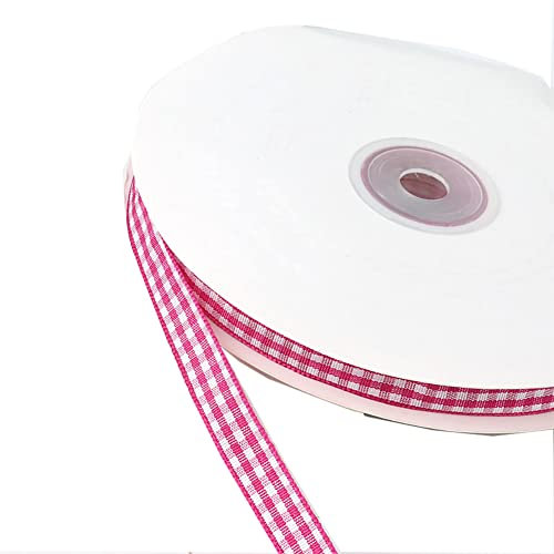 Egurs Kariertes Band 50 Yard 10mm Geschenkband Schleifenband Vichy Dekoband Stoffband Bastelband für Hochzeit Taufe Geburtstags Party Geschenk Verpackung Weihnachten Deko Rose Red