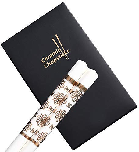SLTO 10 Paires De Baguettes en Céramique Réutilisables,Ensemble De Baguettes Sécuritaires Et Légères pour Le Lave-Vaisselle (Blanc)