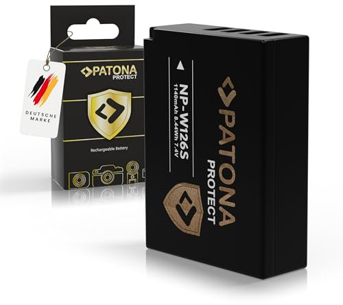 PATONA Protect NP-W126s Batterie 1140mAh Compatible avec Fuji Fujifilm XM5 X100F X100V X100VI XA1 XA2 XA3 XA5 XS10 XT3 XT20 XT30 II XT5 XT50 X-M5 X M5 X-S10 X-T3 X-T50 NPW126s NP W126s NP-W126