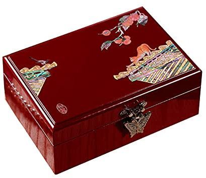 Schmuckkästen Boîte De Rangement De Bijoux En Bois Vitrine De Rangement Vintage De Style Chinois Boucle En Forme De Papillon Vitrine Pour Femmes Avec Miroir Intégré Pour Collier, Bague, Boucle D'oreil