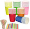 FDDU Bunte Partybecher, 60 Stück Pappbecher, Pappbecher Für Partys, Premium-Pappbecher, Diy Pappbecher Mit Strohhalmen Basteln Papierbecher für Familie, Restaurant, Party, Kinderparty