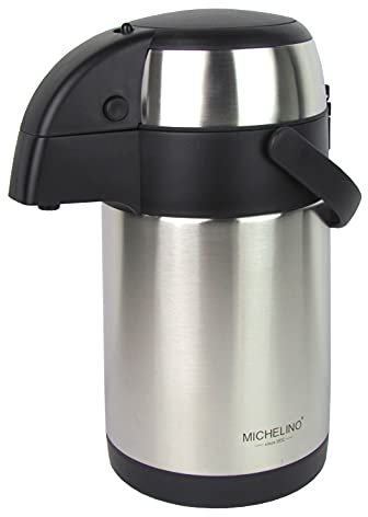 Michelino Pump-Isolierkanne/Kaffeekanne/Thermoskanne/Doppelwandig aus Edelstahl – 3,0 Liter