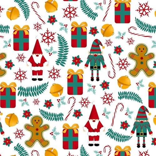 The Craft Cotton Co - Everyone Together – Wichtel-Weihnachtsmann-Baumwollstoff, bedruckt, 0,5 m (109 cm breit, 100 % Baumwollstoff zum Basteln, Quilten, Schneidern, Nähen)