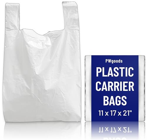 Plastic Carrier Bags White - 11x17x21 - 100 Pack - Medium Duty 18mu - Plastic Bags with Handles