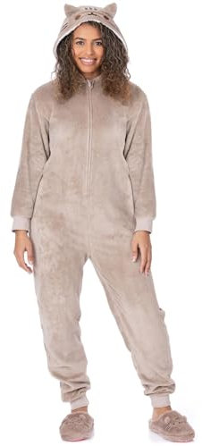 Pusheen The Cat Onesie Damen | Damen Neuheit Braun All In One Pyjamas | Cartoon Katze mit 3D Ohren Schwanz Charakter Loungewear Merchandise Geschenke