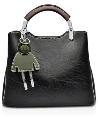 NICOLE & DORIS Handtasche Damen Klein Umhängetasche Crossbody PU Leder Henkeltasche Schultertasche Vintage Mini Tasche Satchel Handtasche mit Anhänger Schwarz