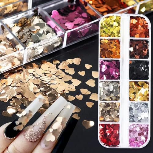 Valentinstag Nagel Pailletten Glitter - YiXuTag Herz Nail Art Glitter,Glitzer für Gesicht Körper Glitzer, Shiny 3D Nail Art Aufkleber,DIY Dekoration Auf die Nägel Auftragen Gesicht Augen Haar Körper