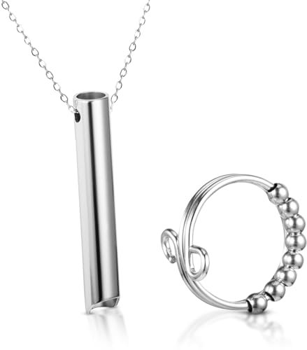 Stressabbau Halskette,Höki Halskette Gegen Angst mit Stressabbau Ringe Achtsame Atmung Halskette Stress Relief Mindful Breathing Halskette für Herren Damen Meditation Verlangsamung Atmung (Silber)
