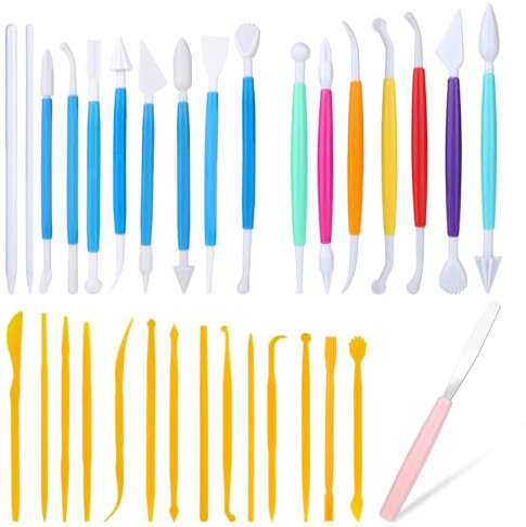 32 Pcs Polymer Clay Tools Clay Sculpting Tools Air Drying Multi Color Pottery Kit for Modelling Engraving Embossing Shaping DIY