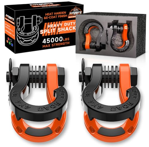AUTOBOTS Tigertooth Split D Ring Shackles 45,000lb Break Strength, 3/4”Shackle D Rings Heavy Duty with 7/8 Pin for Tow Strap Winch Offroad Vehicle Recovery Accessories Orange