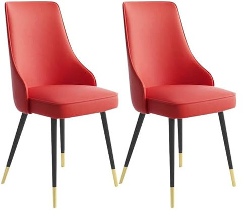 BytheM Esszimmerstühle Küche Esszimmer Stühle Küche Esszimmerstühle Set mit 2 wasserdichten PU-Leder-Seitenstühlen mit Metallbeinen, Küche, Lounge, Thekenstühle (Farbe: Rot, Größe: Schwarz-Goldfüße)