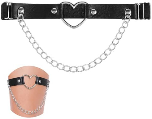 Abeillo Leder Bein Strumpfband Schwarz, Verstellbarer Strumpfhalter mit Ketten, Gothic Herz Strumpfhalter für Beine und Oberschenkel für Frauen Halloween Rave Karneval Cosplay Party Zubehör
