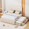 Kinderbett Polsterbett 140x200 Bettgestell Ausziehbett, Doppelbett mit Ausziehbarem Bett & 3 Stauraum Schubladen, Tagesbett Schlafsofa mit Lattenrost,Verstellbares Kopfteil,Leinen,Beige,Ohne Matratze
