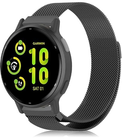 PaceBid 20mm Armband Kompatibel mit Garmin Vivoactive 5/6, Männer und Frauen Metall Gewebte Edelstahl Magnetisch Ersatzband Verstellbarer Uhrenarmband für Garmin Vivoactive 6/5 - Schwarz