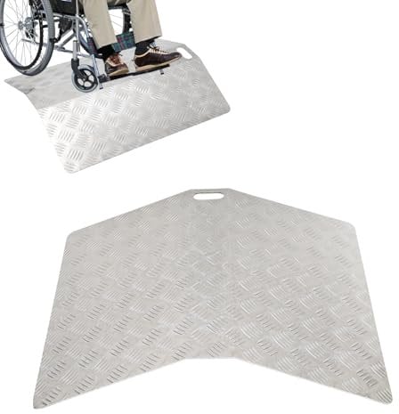 Vigevee Türschwellenrampe Rollstuhlrampe aus Aluminium Rampe Rollstuhl Tragfähigkeit 270 kg Schwellenrampe Schwellenbrücke rutschfest Tragbare mit Griffe(80x70x10cm)