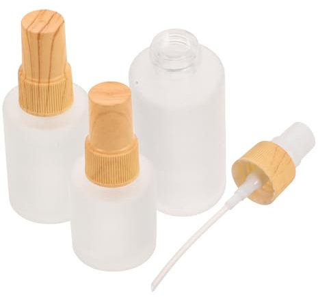 SOESFOUFU 3pcs Frosted Glass Spray Bottles Mini Pump Bottle 20ml 30ml 40ml Bamboo Wood Lid for Essential Oils Perfume Mist Sprayer Random Style
