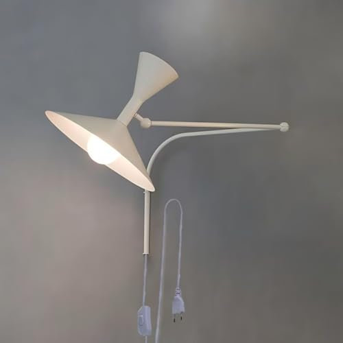DESHOME Schwenkarm Wandleuchte mit Stecker und Schalter Modern Weiße Verstellbar Wandlampe Lange Gelenkarm Leselampe E14&G9 Oben und Unten Licht Innen Industrie Retro Wandbeleuchtung Drehbar