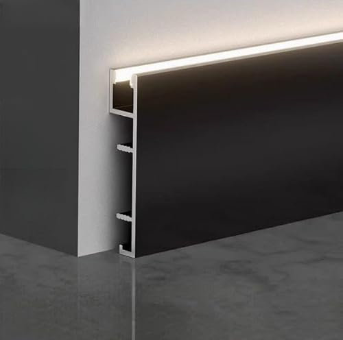 14er-Set Alu-Sockelleiste für LED-Beleuchtung 60 x 2500 mm (2,36 x 8,2'),Gesamtlänge 35m，Matt-Schwarze,Mit LED-Montagemöglichkeit,Wandanschlussleiste Aufwärtslicht, Zierleiste
