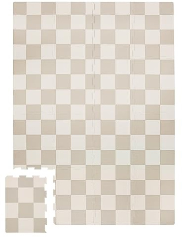 3 Sprouts Puzzlematte Baby, Schaumstoff, wasserabweisend, Schachbrett Beige | weiche Bodenfläche für Krabbeln und Rollen Elemente verbinden sich flexibel abwischbar, angenehm und leicht verstaut