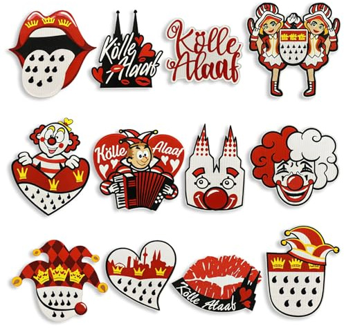 12 Stück Kölner Karneval Rot Weiß Bügelflicken, Köln Aufnäher Karneval Kölle Alaaf Bügelaufkleber Fasching Accessoires, Bügelbilder Karneval Patches für Kleidung, Jeans, Hosen, Nähen, Hüte, Basteln