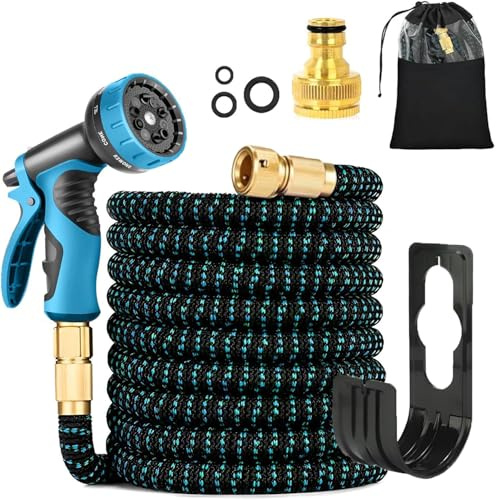 Efymosce Tuyau Arrosage Extensible, Tuyau d'Arrosage Extensible avec 1/2 et 3/4 Adaptateurs, 10 Modes d'Arrosage, Latex Triple Épaisseur Durable avec Raccords et Sac (50FT)