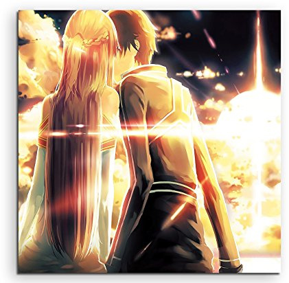 Kirito X Asuna Leinwandbild in 60x60cm Made in Germany! Preiswerter fertig gerahmter Kunst-Druck zum Aufhängen - tolles und einzigartiges Motiv. Kein Poster oder Plakat!