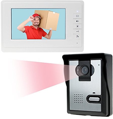 LIBO 7 Pulgadas con Cable casa Video intercomunicador de Puerta Timbre IR visión Nocturna 25 Tonos IP54 Impermeable para Sistema de Puerta de Entrada de Cerradura