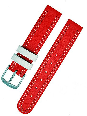 Uhrenarmband Kinder Kalbleder Rot mit Beiger Naht 14mm Dornschließe