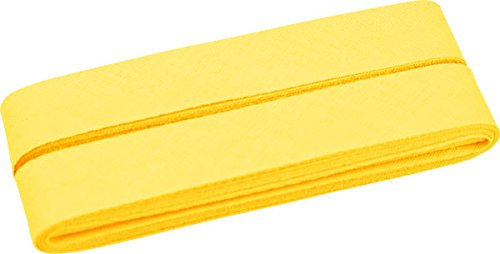 Zierstoff einfach nähen Unifarbenes Schrägband, Baumwolle, vorgefalzt, 20 mm breit - 10 Meter Länge, Gelb