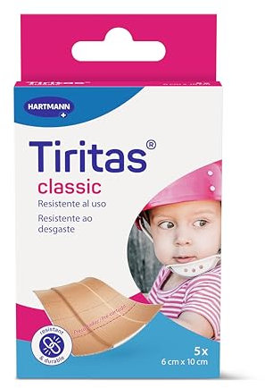 Tiritas Classic: Apósitos para Proteger Pequeñas Heridas, Anatómicas y con una alta Transpirabilidad; 6x10cm Precortadas; 5 unidades