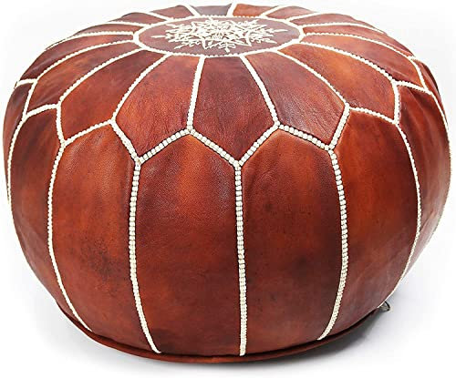 See the Good Echtleder Pouf - Handgefertigt - gefüllt geliefert - Ottoman Sitzsack Fußhocker Puff (Honigbraun)