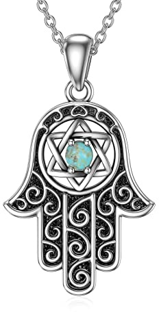BETHZA Hamsa Hand Halskette 925 Sterling Silber mit Anhänger Hand der Fatima und echtem Türkis Glücksbringer Schmuck Geschenke für Frauen Frau Freundin Star of David Sterling Silber, Star of David