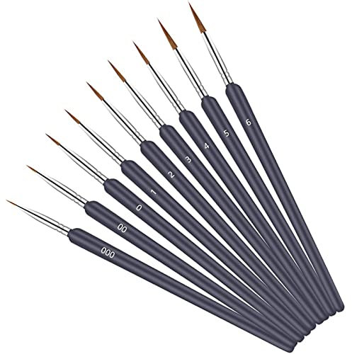9 Pcs Détail Pinceaux Peinture,Pinceaux Peinture Acrylique pour Peinture Acrylique, Aquarelle, Huile, Visage, Ongle, Maquette, Dessin au Trait, Noir