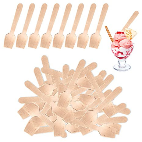 100 Cucharas de Madera Mini Biodegradables - Para Postre, Helado, Pasteles, Gelatina y Yogur - Ecológicas