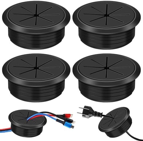 4 Stück 60 mm Ø Kunststoff Flexibel Kabeldurchführung, Kabeldurchführungen Kabeldurchführung Kabeldurchlass Kabel Durchführungen Kunststoff für Schreibtische Büro Arbeitsplatten Schwarz