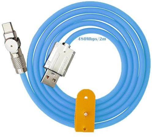 CTRICALVER Cavo ricarica USB Cavo ricarica rapida in silicone liquido 60W Interfaccia girevole a 180° in lega zinco, blu 2 m con funzione trasferimento dati luminoso a LED (per interfaccia tipo C)