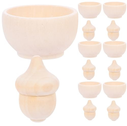 Vaguelly 10 Sets Unfinished Wooden Acorns and Bowls Wood Acorns Blank Wood Bowls for DIY Crafts Drawing Painting Home Decoration Ornament