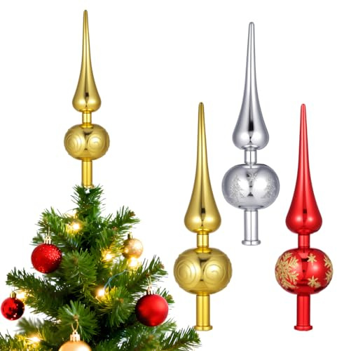 IMIKEYA 3 Stück Kunststoff Weihnachtsbaumspitze Gold Rot Silber Christbaumspitze Vintage Weihnachten Baumspitze Tannenbaumspitze für Weihnachtsdekoration Festliche