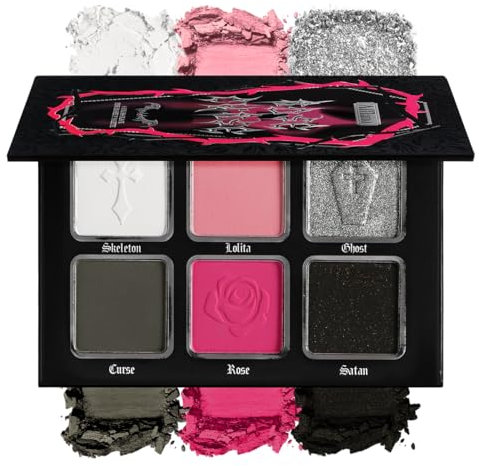 DE'LANCI Schwarz Rosa Lidschatten Palette,Matt Glitter Weiß Grau Silber Goth Lidschatten Palette,Lange Abnutzung Strahlende Heiße Rosa Gothic Smoky Lidschatten für Halloween Vampir,Süße Lolita