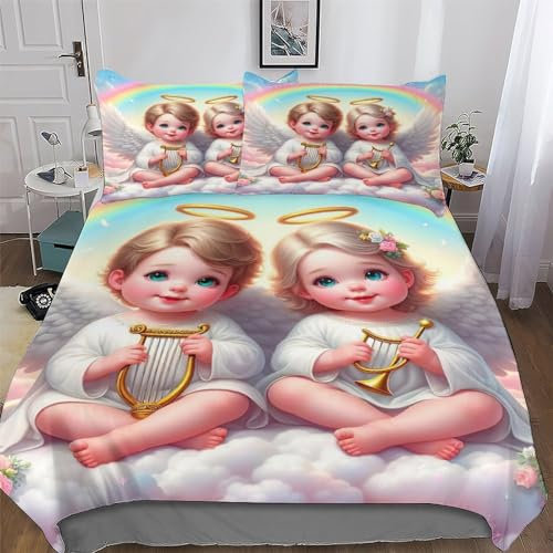 AAPZY süßer Kleiner Engel 2 teilig Bettwäsche, Bettbezug, Atmungsaktive Vier Jahreszeiten, Deckenbezug Set Für Mädchen Jungen, Mikrofaser Bettbezüge Mit Kissenbezügen Single (135x200cm)