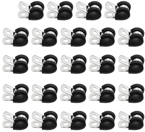 sourcing map Lot de 24 colliers de serrage de 9 mm, en acier inoxydable 304 avec revêtement en caoutchouc rembourré et isolé pour tuyau, installation de cordon, noir