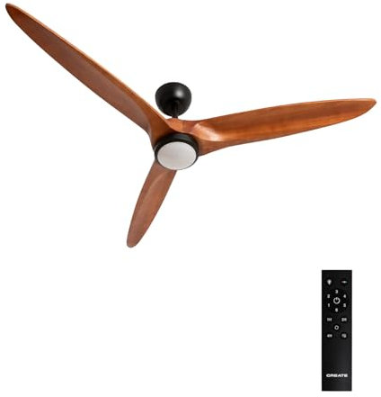 CREATE / WIND CENTURY/Ventilador de techo con luz negro madera oscura con mando / 40W, programable, Ø152 cm, 6 velocidades, función verano-invierno, luz led 3 temperaturas