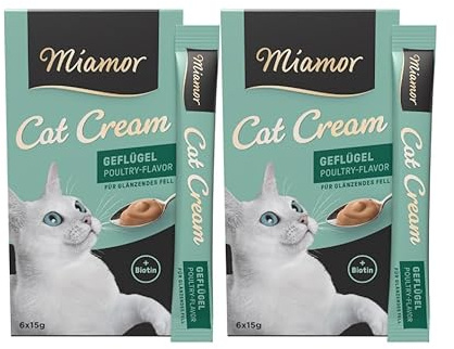 Miamor Cat Cream Geflügel | leckerer Snack für Katzen mit Biotin | für EIN schönes Fell | Doppelpack (2 Tafeln zu je 6x15g)