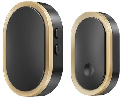 SLDAGe Wireless Doorbell, Waterproof Plug in Door Chime Kit with 36 Chimes 4 Volume Levels LED Flash, Mini Cordless Doorbell Chime for Home, School, Office, 1,000ft Range,Black Gold