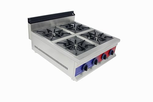 Cocina Industrial de Sobremesa a Gas 2 y 4 Fuegos en Acero Inoxidable, Alta Potencia, Llama Piloto, Termopar y Parrillas Reforzadas, Ideal Hosteleria y profesionales (4 Fuegos - 720 x 825 x 420 mm)