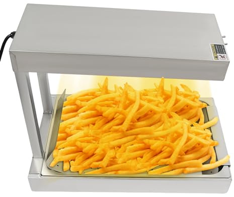 Pommeswärmer 750W, 56 x 33 x 46.5cm Speisenwärmer mit Wärmelampe Kartoffelchip-Wärmer aus Edelstahl, wärmebrücke Essen Elektro Pommes-Wärmer für Küche und Imbiss Warmhalte Lampe