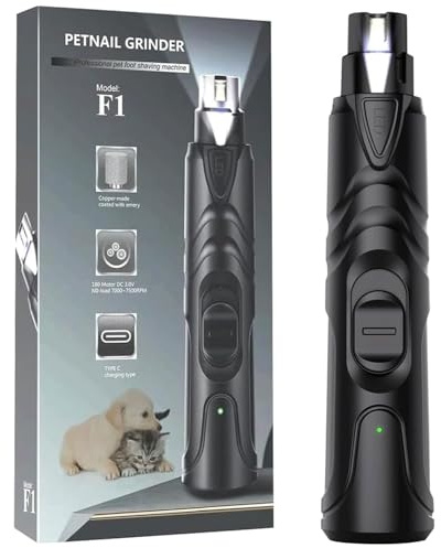 Speedy Panther Professional Pet Nail Grinder with LED Light, Rechargeable Electric Dog Nail Trimmer, Silent Operation for Large Medium Small Dogs and Cats, Black