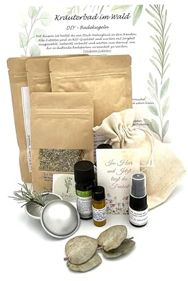 DIY Badebomben Set „Kräuterbad im Wald“ – Bio Zutaten mit Eukalyptus, Rosmarin & Salbei – Badezusatz selber machen – Geschenk Set – SpiritNatura
